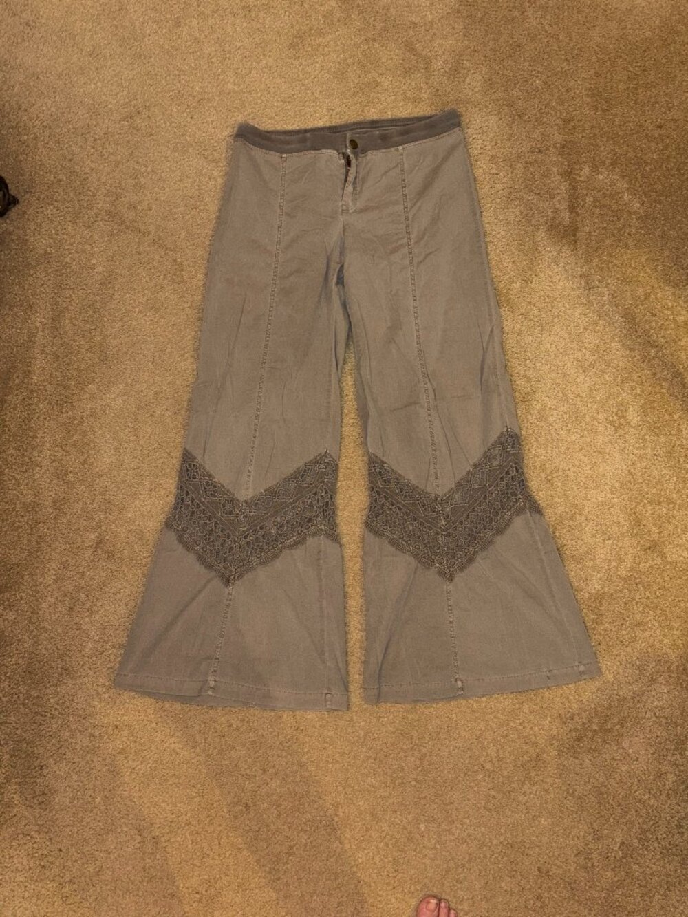 XCVI Khaki Flared Pants with Leg Crochet Detail Size Medium